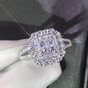 3/$35 Silver Tone Copper Square Ring Cubic Zirconia Diamond Party Jewelry
